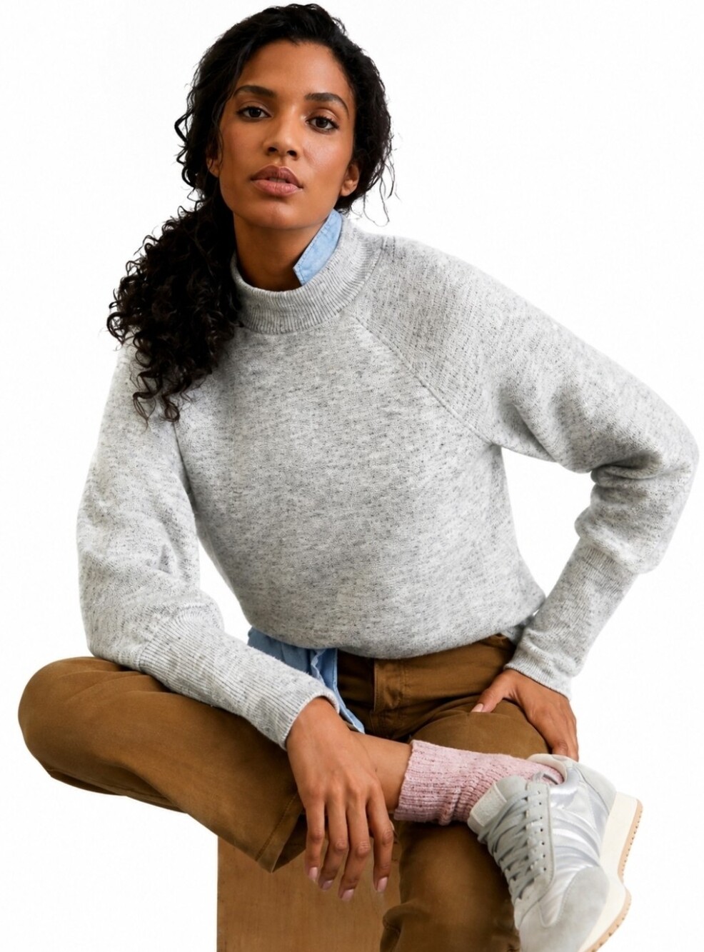Maeve by Anthropologie Heather Gray Laney Mock Neck Sweater, Size Small